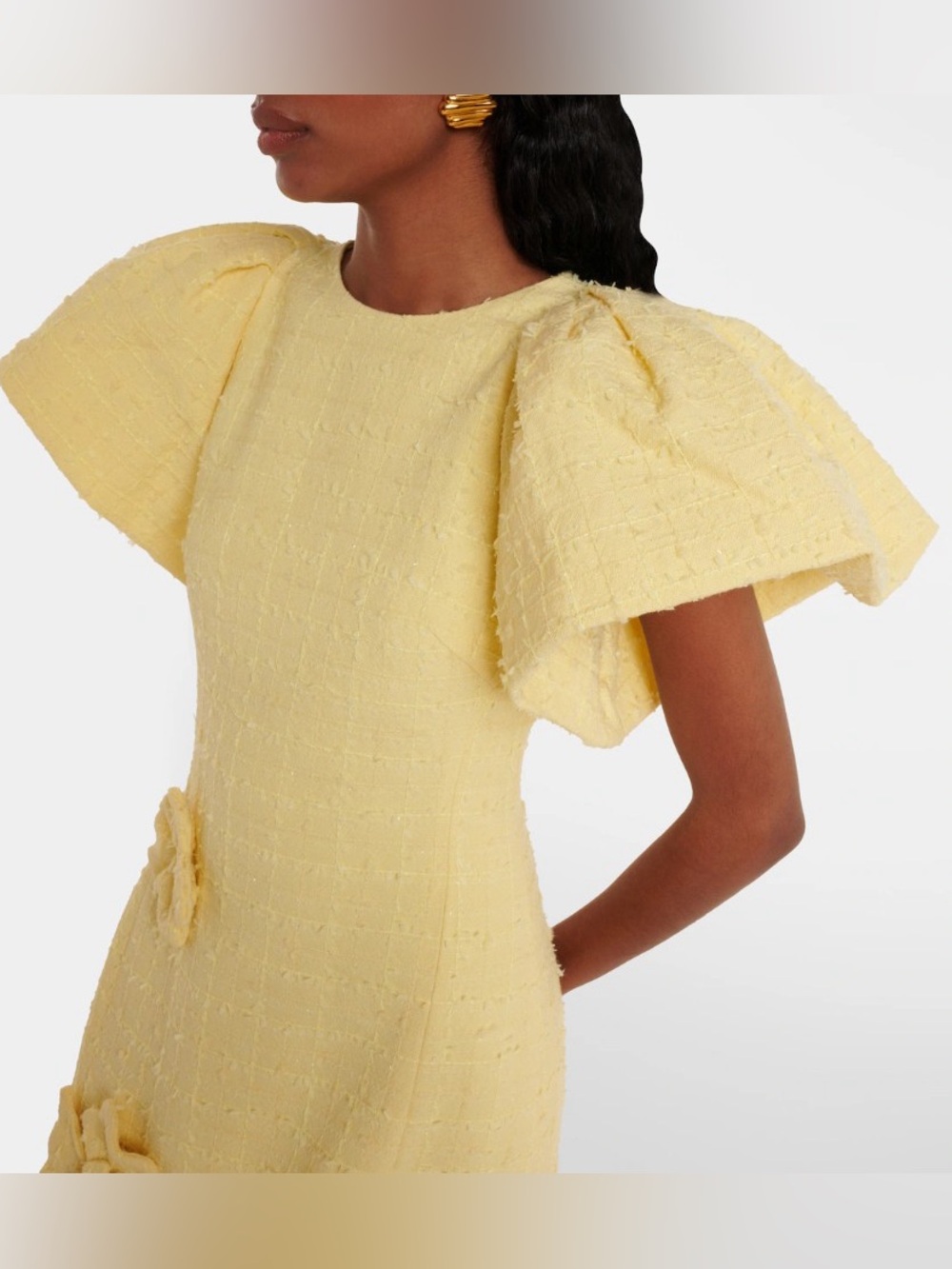 Leo Lin Lucinda Yellow Floral-Appliqué Tweed Puff Sleeve Maxi Dress AU8/US4 NWOT - Picture 4 of 5